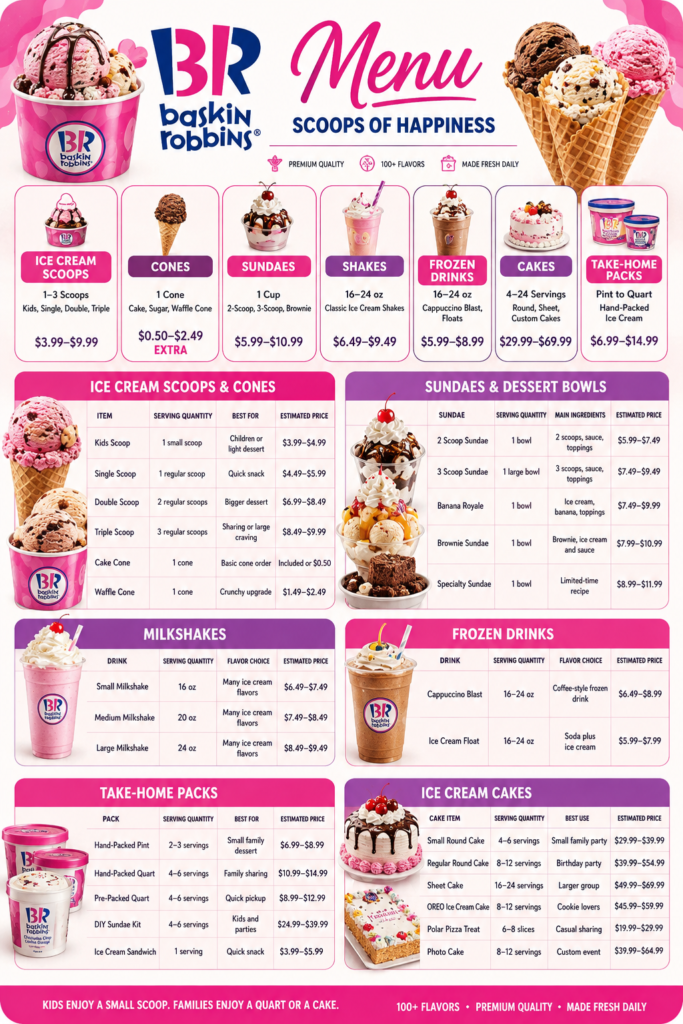 baskinrobbins menu usa
